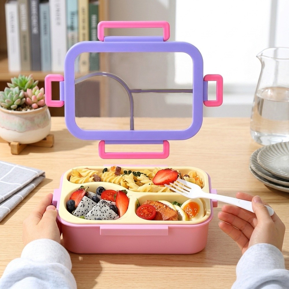 Meal Prep Ideas - Edelstahl-Bento-Box mit 3 Fächern, auslaufsicherer Lunchbehälter