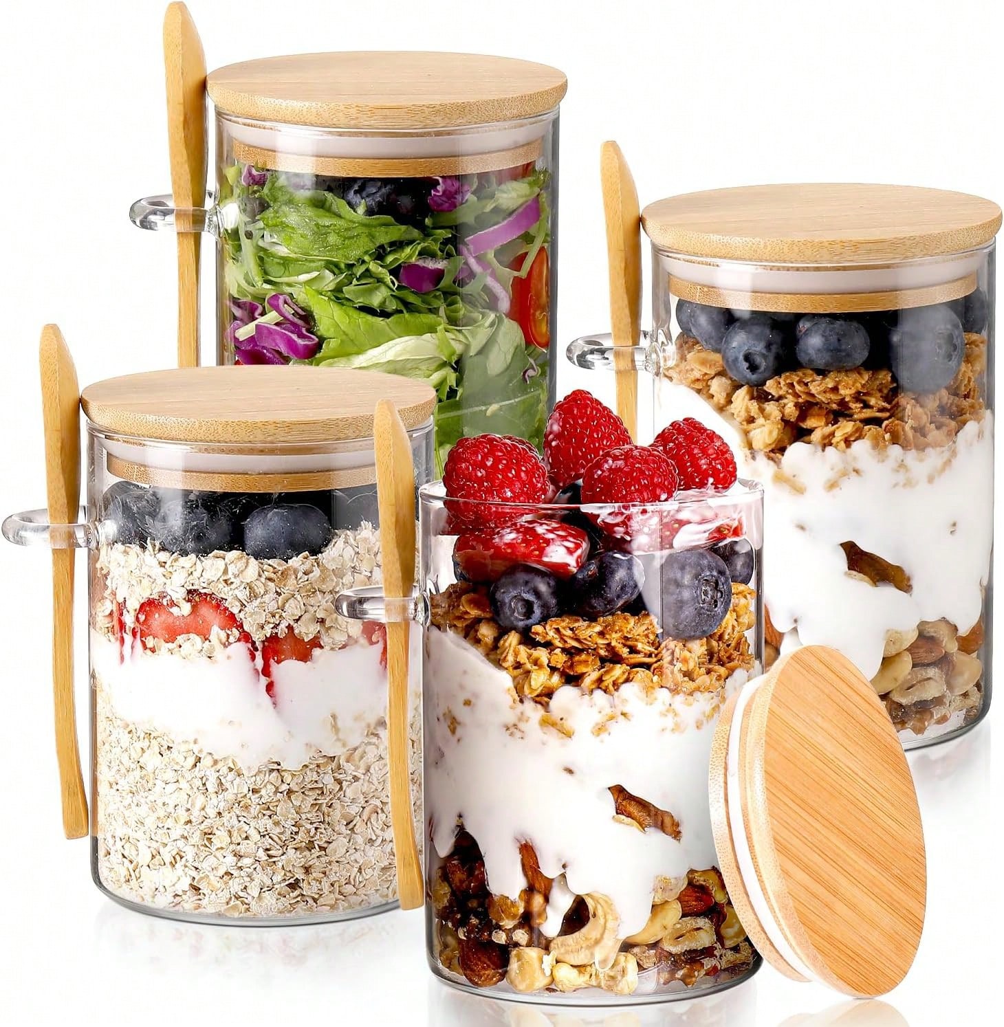 Meal Prep Yogurt Parfait - 4er-Pack Overnight-Oats-Gläser, moderne Glasbehälter zur Aufbewahrung