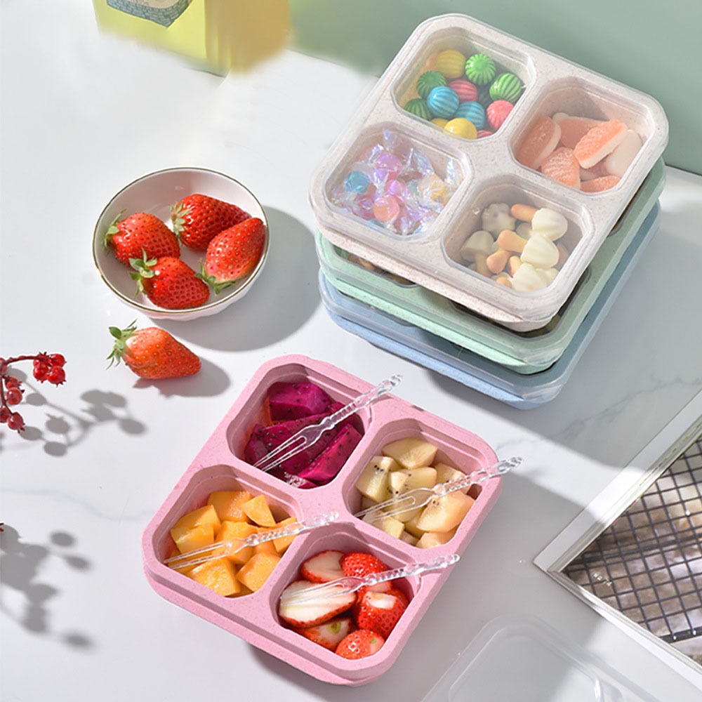 Meal Prep Box - 1 Stück Wiederverwendbarer Weizenstroh-Behälter mit 4