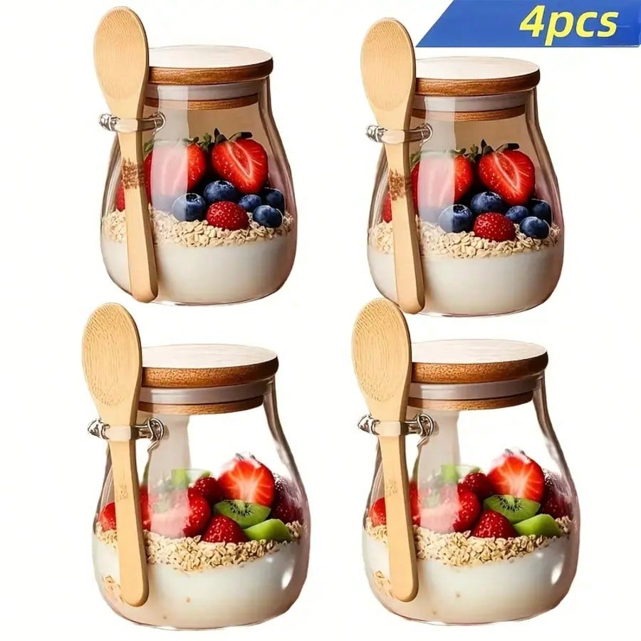 Meal Prep Yogurt Parfait - 4er-Pack Overnight-Oats-Behälter, moderne klare Glasbehälter 12