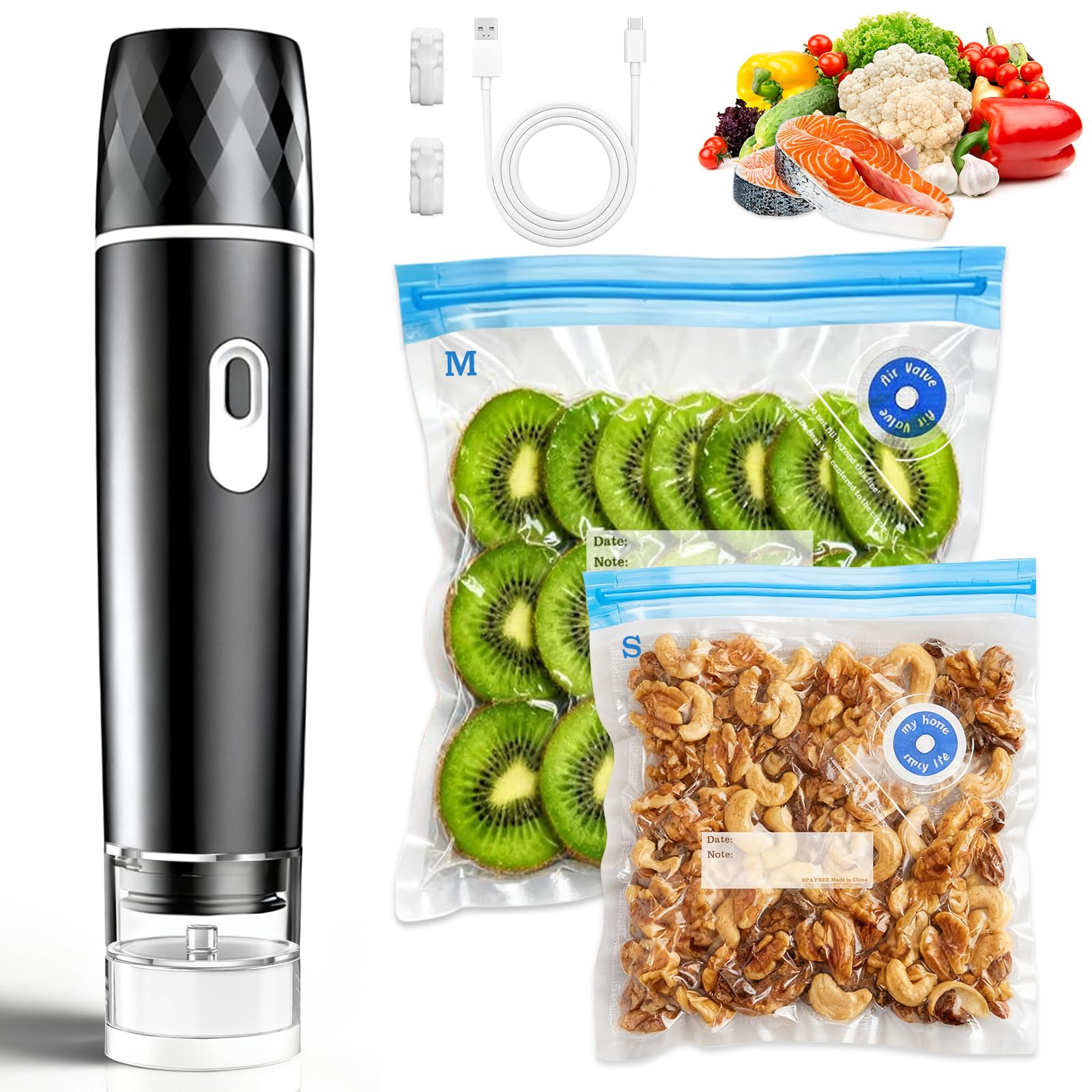 Meal Prep Vacuum Sealer - Lebensmittel-Vakuumiergerät, 60KPA Leistungsstarker Handvakuumierer, Wiederaufladbar für