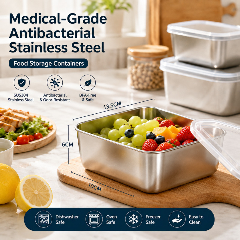 Meal Prep Box - Medizinisch zugelassener antibakterieller Edelstahl-Lebensmittelbehälter, Lunchbox, Essenszubereitungsschale,