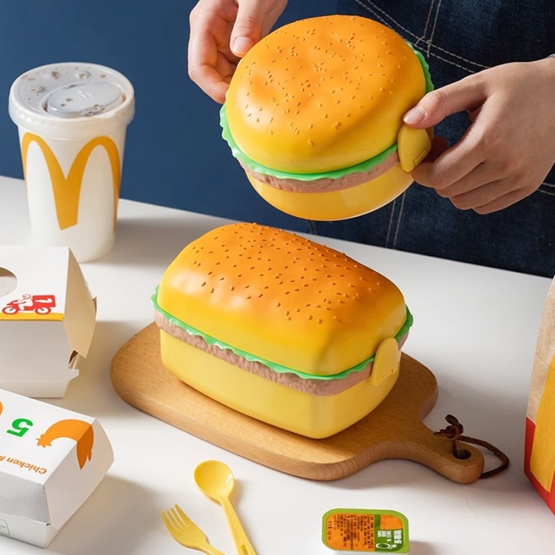 Meal Prep Lunch Boxes - Hamburger Lunchbox Double Tier Cute Burger