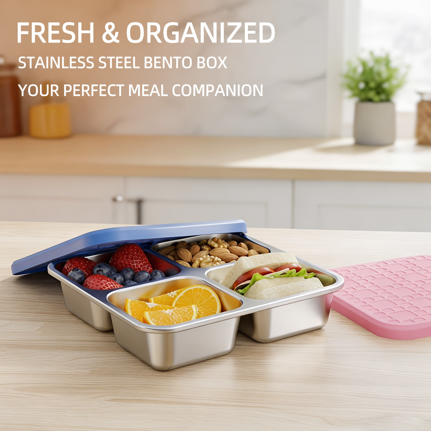 Meal Prep Box - 304 Edelstahl-Lunchbox mit 4 Fächern und